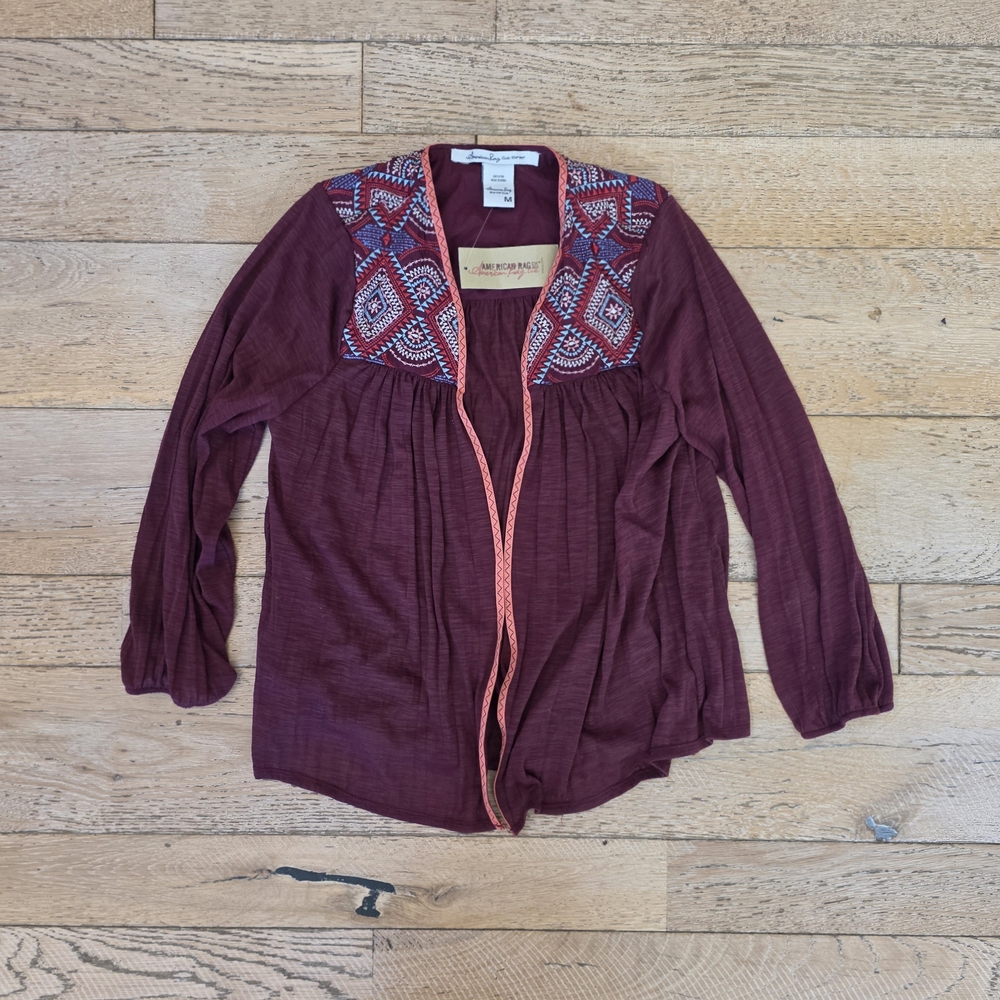 NWT Vintage American Rag Burgundy Embroidered fairycore boho whimsigoth festival